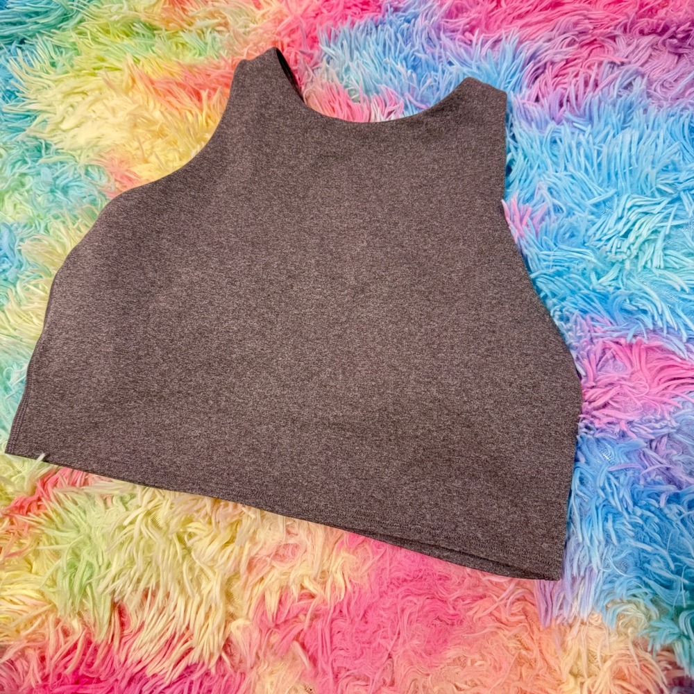 Athleta Crop Tank Top Womens M Gray Heathered Racerback Shelf Bra